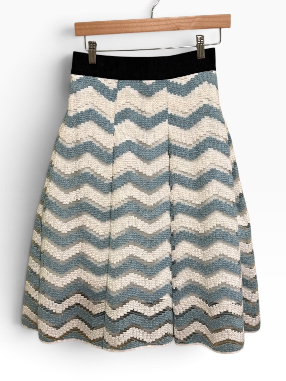 Milly Blue Cream Chevron Wave Textured A-Line Full Skirt Sz 4